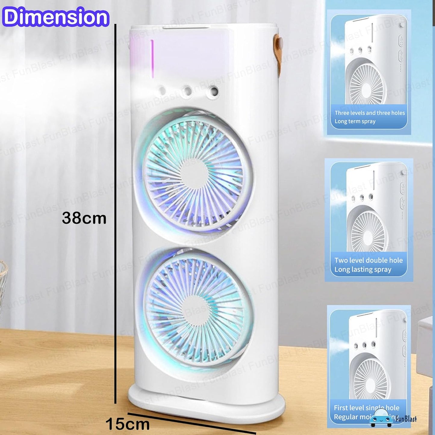 Eesome Portable Double Ended Spray Fan with Misting | USB Rechargeable Mini Air Cooler with LED Light | Touch & Remote Control | 3 Speed Cooling Fan with 280ml Water Tank