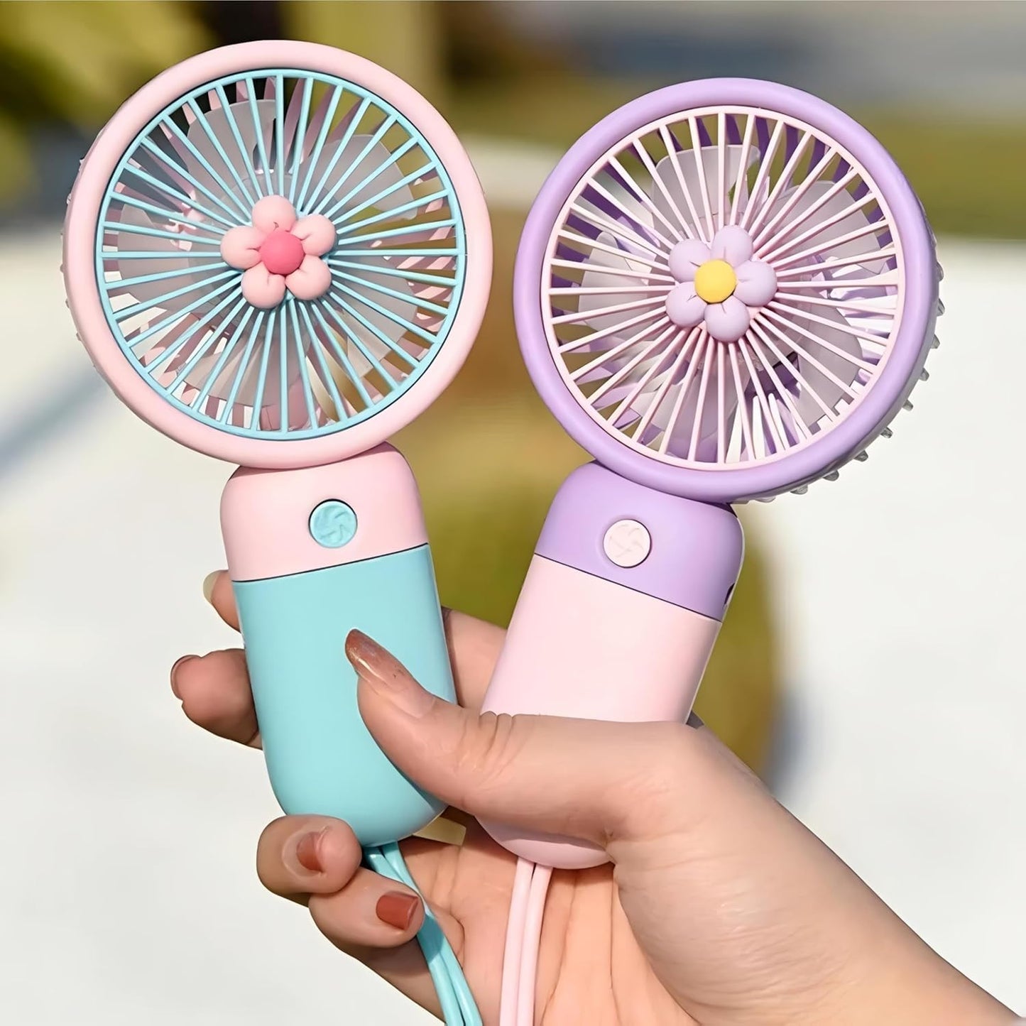 Eesome Korean Style Portable USB Fan – Rechargeable, 3-Speed Modes, Low Noise, Compact & Lightweight with USB Cable (Random Colour)
