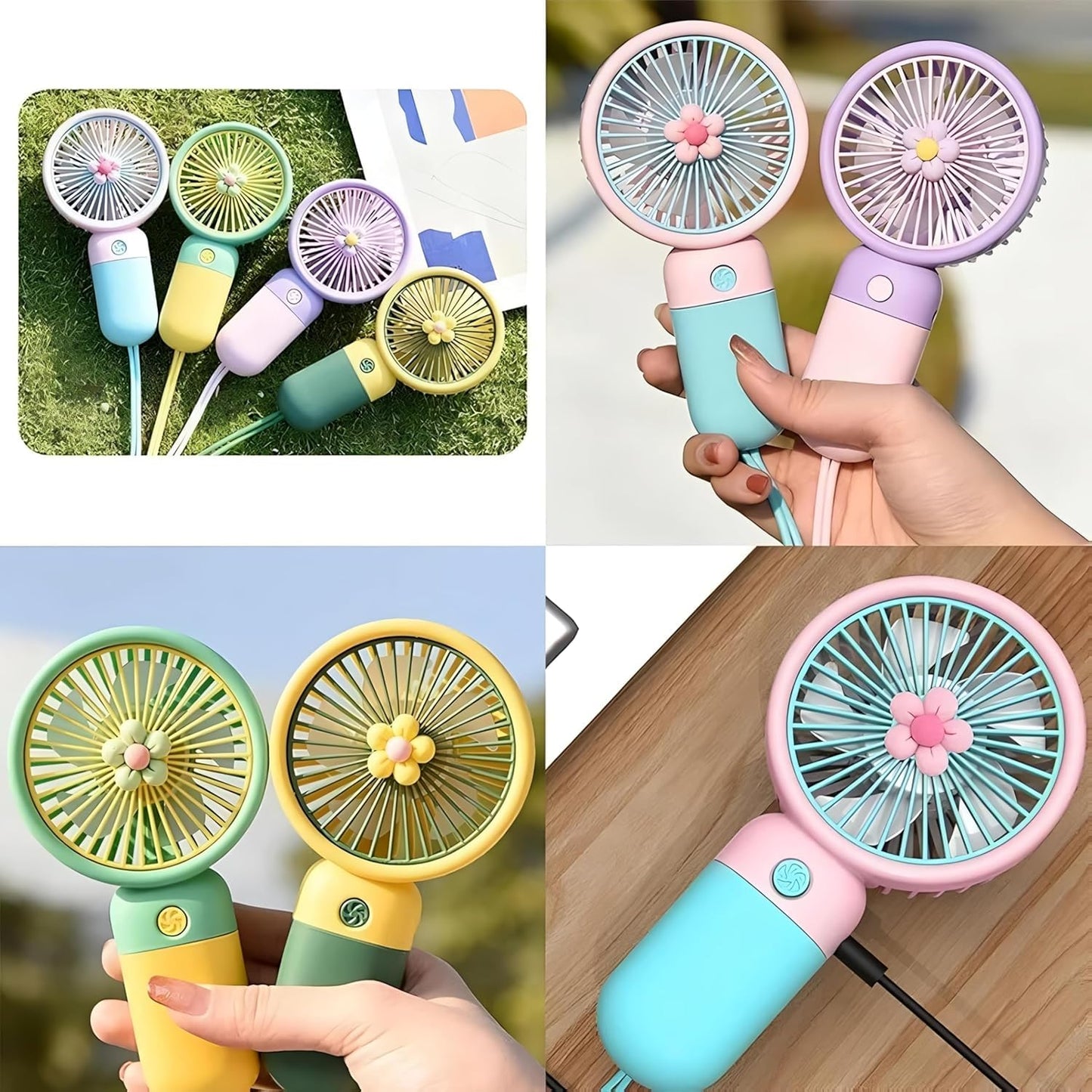 Eesome Korean Style Portable USB Fan – Rechargeable, 3-Speed Modes, Low Noise, Compact & Lightweight with USB Cable (Random Colour)