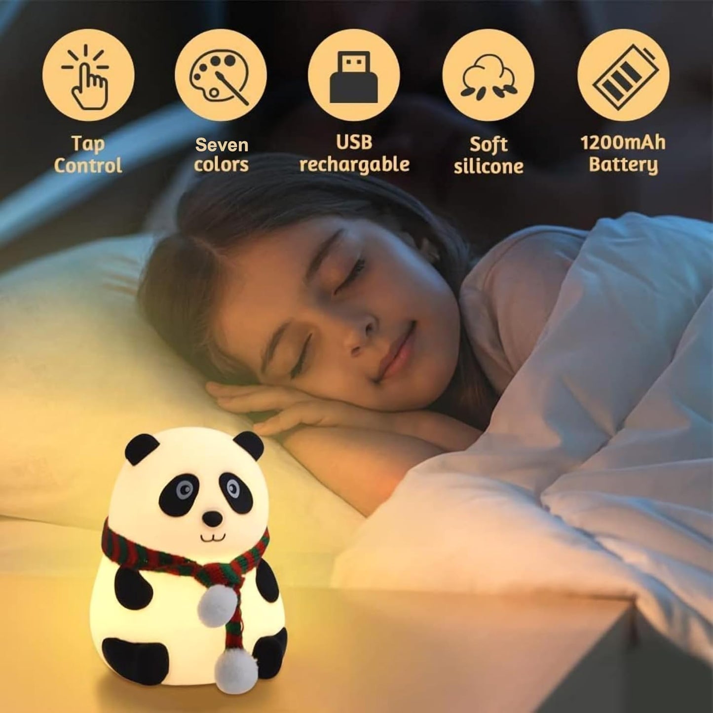Eesome Soft Silicone Panda Night Lamp Toy for Kids - 7 Colour LED Changing Rechargeable
