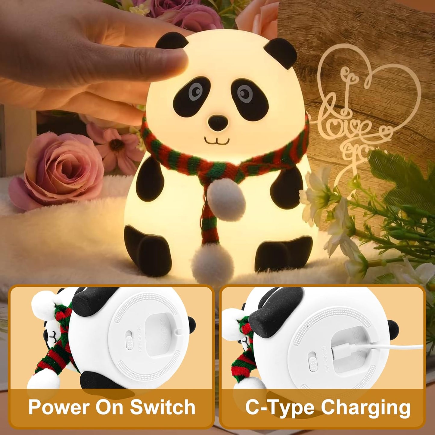 Eesome Soft Silicone Panda Night Lamp Toy for Kids - 7 Colour LED Changing Rechargeable