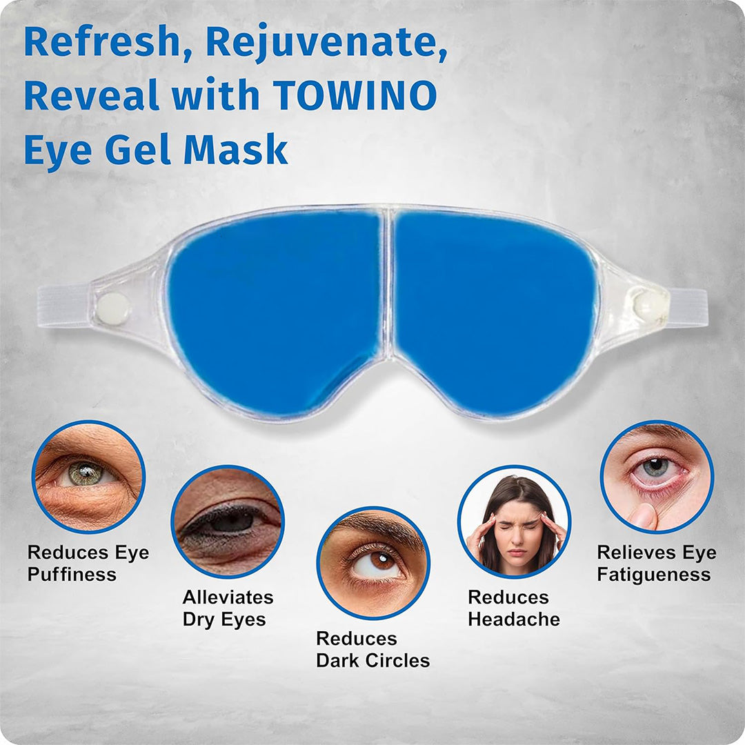 Cooling Eye Gel Mask for Dark Circles, Puffy Eyes & Headache Relief – Reusable Hot & Cold Therapy Eye Mask (Blue)