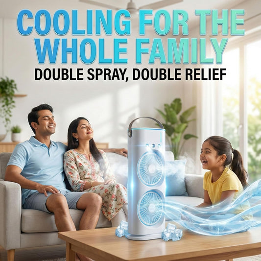 Eesome Portable Double Ended Spray Fan with Misting | USB Rechargeable Mini Air Cooler with LED Light | Touch & Remote Control | 3 Speed Cooling Fan with 280ml Water Tank