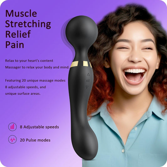 Eesome Double vibration body massager, Handheld Dual Massager Stick 360 Degrees Rotation, Rechargeable Electric Pain Relief & Relaxation Device